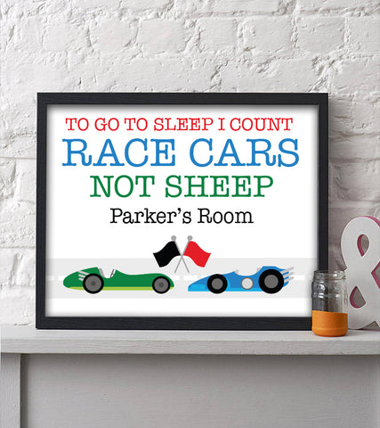 I Count Race Cars Not Sheep Personalized Print