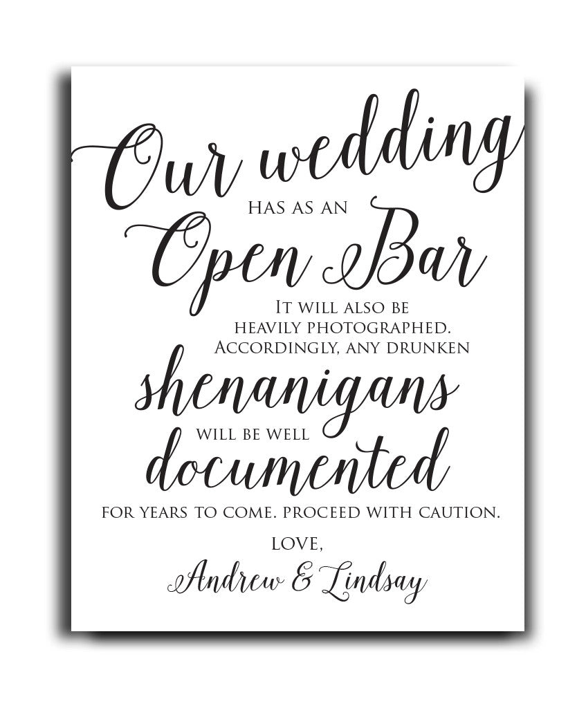 Open Bar Wedding Print - Hypolita Co.
