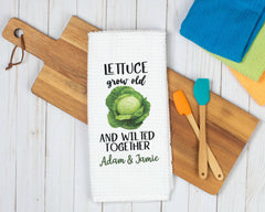 Lettuce Grow Old Together Waffle Weave Dish Towel