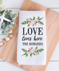 Love Lives Here Valentine's Waffle Weave Dish Towel - Hypolita Co.